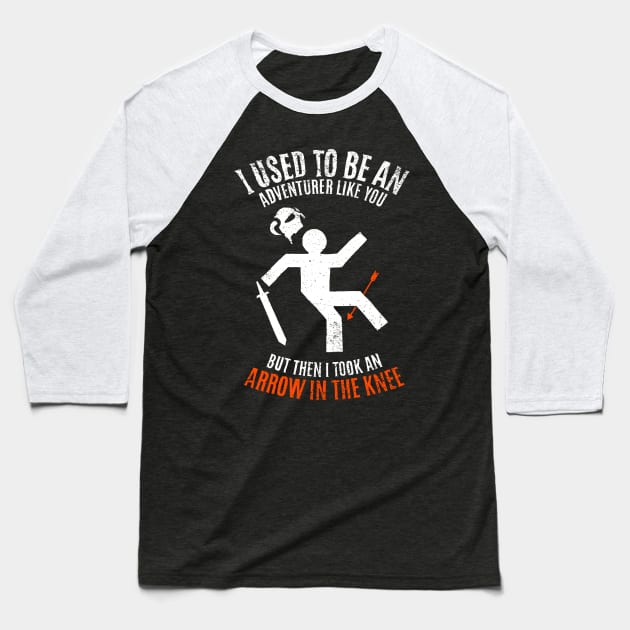 Arrow In The Knee 2.0 Baseball T-Shirt by worldcollider